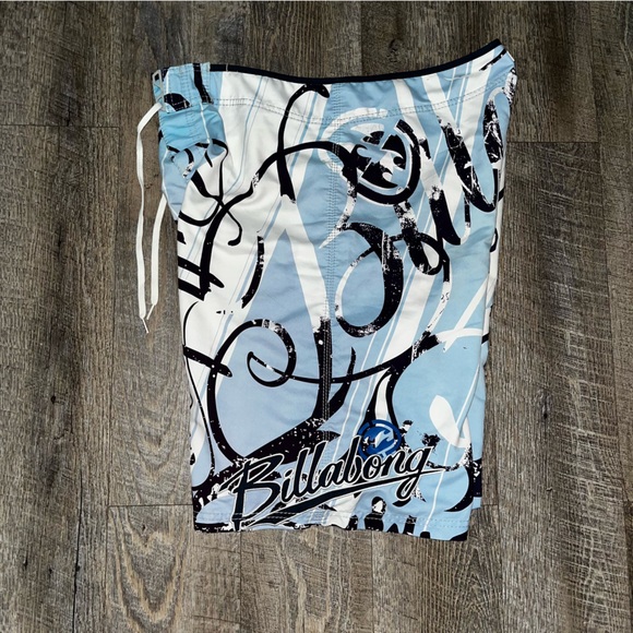Vintage Y2K Billabong Board Shorts Mens 36 Swim Surf Blue White Embroidered Logo - Picture 6 of 9